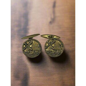 Circa 1930's Holland Windmill Brass Men Cufflinks